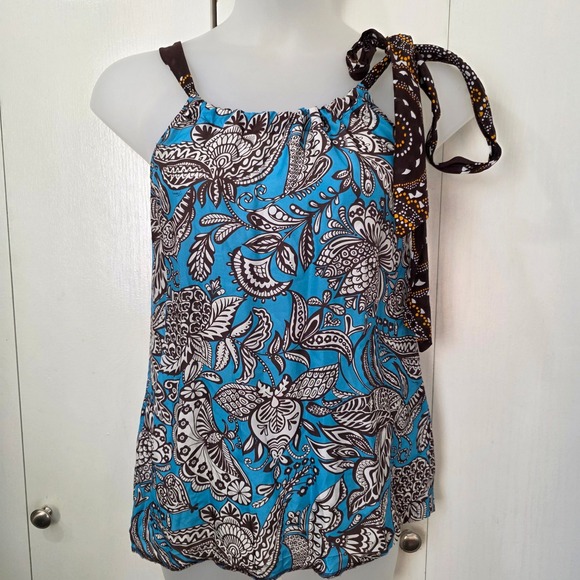 Trina Turk Tops - Trina Turk Silk Blend Paisley Halter Tank Top Blue Brown‎ White Size S Boho chic